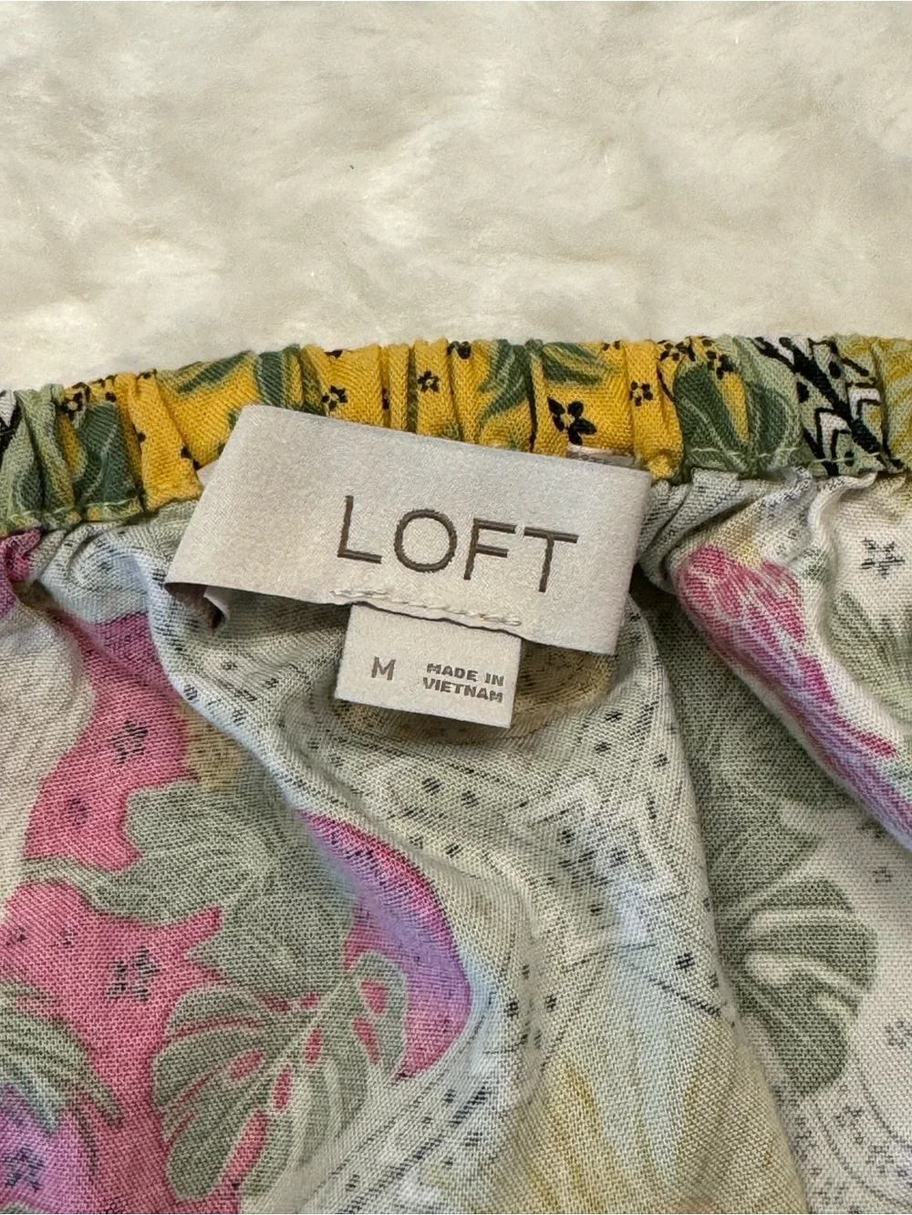 LOFT Tropical Print 100% Cotton Square-Neck Puff Sleeve Blouse in Size Medium